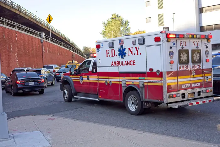 An FDNY ambulance heads onto the Brooklyn-Queens Expressway, December 24th, 2021